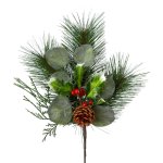Artificial fir and eucalyptus mixed branch with cones and berries 40cm