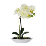 Artificial plant orchid in white oval bowl