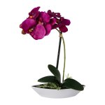 Artificial plant orchid in white oval bowl