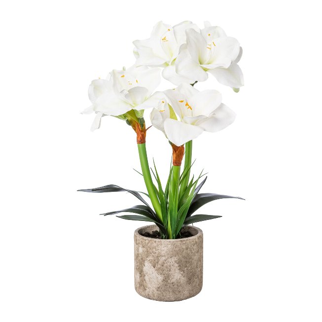 Kunstblume Amaryllis im Zementtopf
