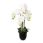 Artificial plant orchid in black resin pot