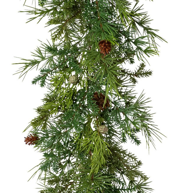 Artificial cedar mix garland with cones
