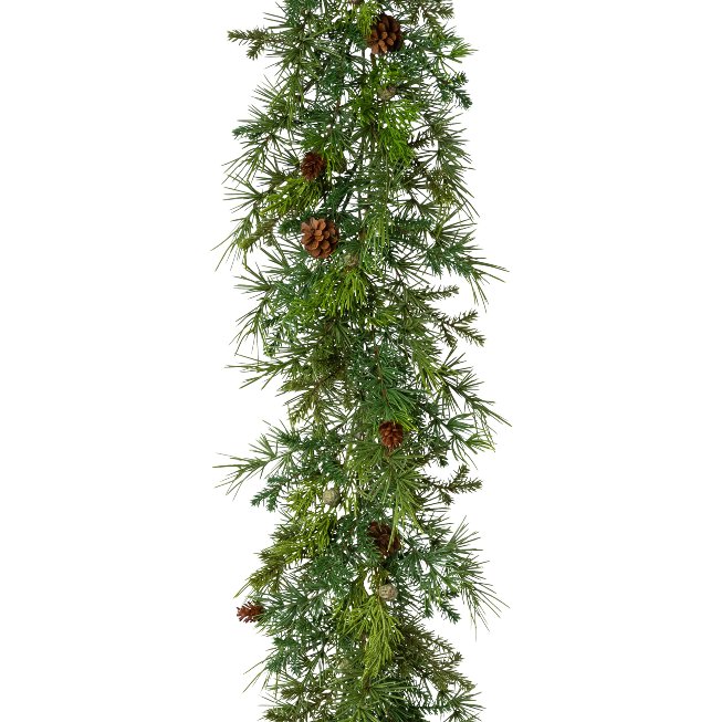 Artificial cedar mix garland with cones