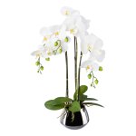 Artificial plant orchid in silver pot