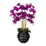 Artificial plant orchid in black plastic pot