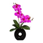 Artificial plant orchid in black ceramic vase