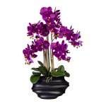 Artificial plant orchids in black plastic vase