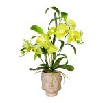 Artificial plant orchids in cement pot Buddha