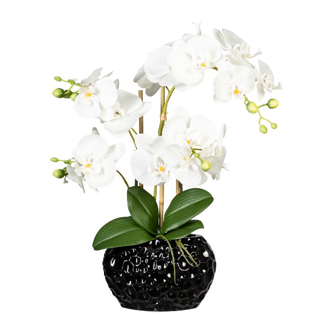 Kunstpflanze Orchideen in schwarzer Keramikvase