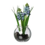 Artificial plant grape hyacinths with grass glass 15cm