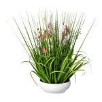 Grass mix with flowers in white bowl