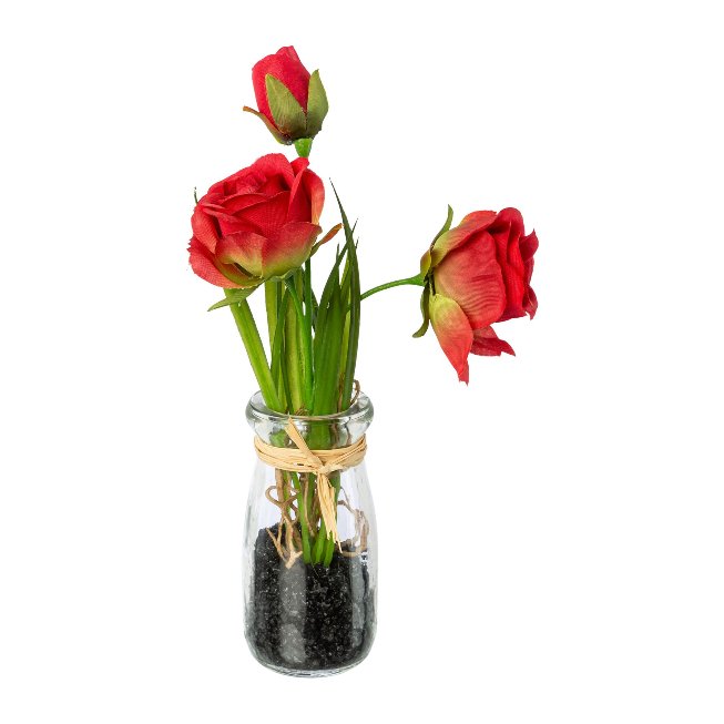 Artificial flower roses in glass vase