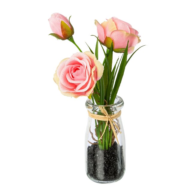 Artificial flower roses in glass vase