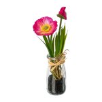 Artificial flower poppy in glass vase
