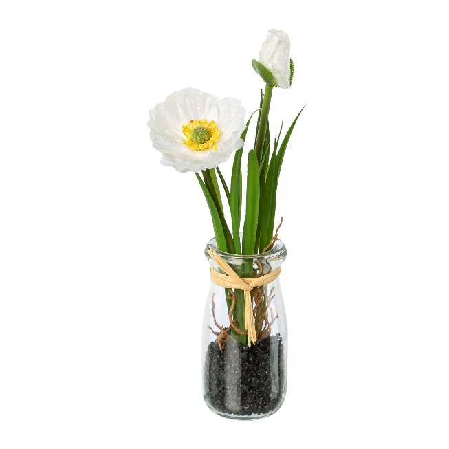 Artificial flower poppy in glass vase