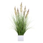 Artificial plant riding grass in a white pot