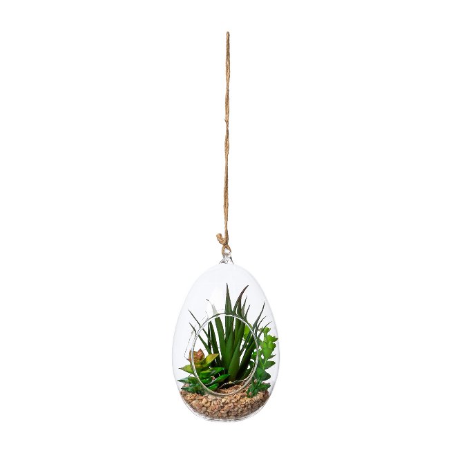 Kunstpflanze Sukkulenten-Mix mit LED in Glasgefäß 12x18cm