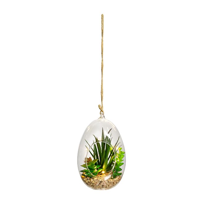 Kunstpflanze Sukkulenten-Mix mit LED in Glasgefäß 12x18cm