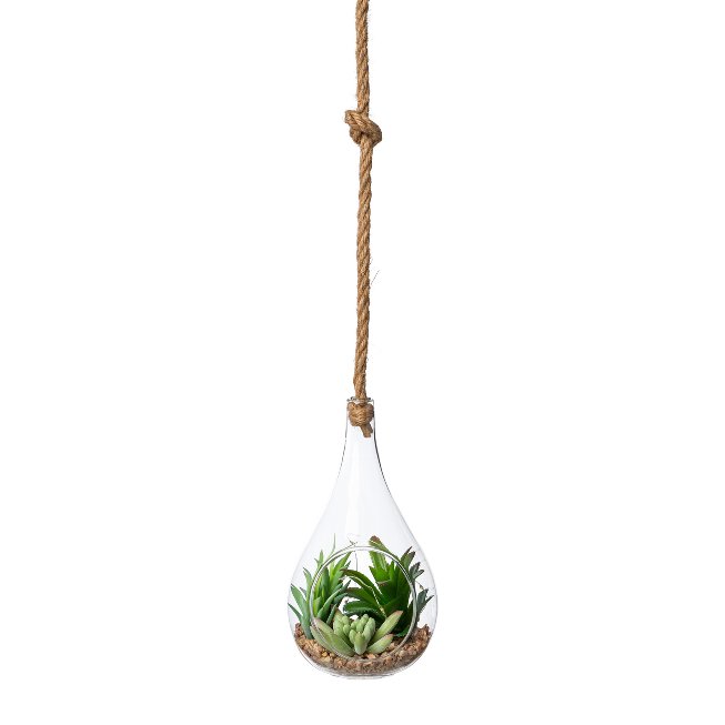 Artificial plant succulent mix with LED in glass jar 12x22cm