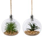 2er Set Kunstpflanzen im Glas mit Dekosteinen und LED