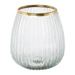 Glass lantern bulbous with gold ring 2 pieces