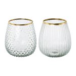 Glass lantern bulbous with gold ring 2 pieces