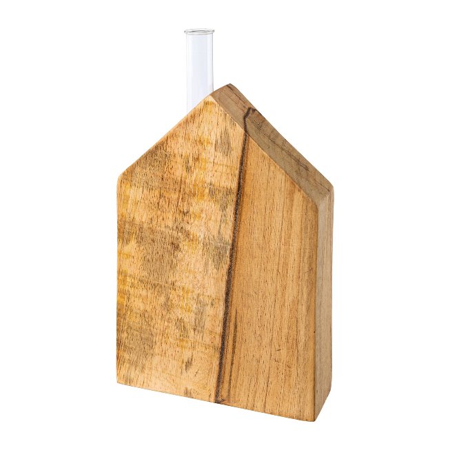 Wooden deco house with test tube