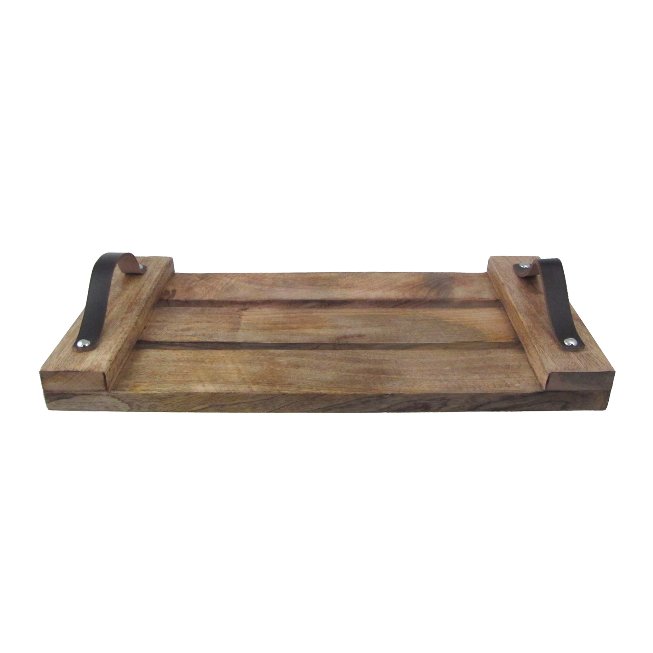 Wooden Tray with Leather Handle