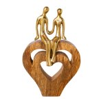 Decorative object wood heart with aluminum couples
