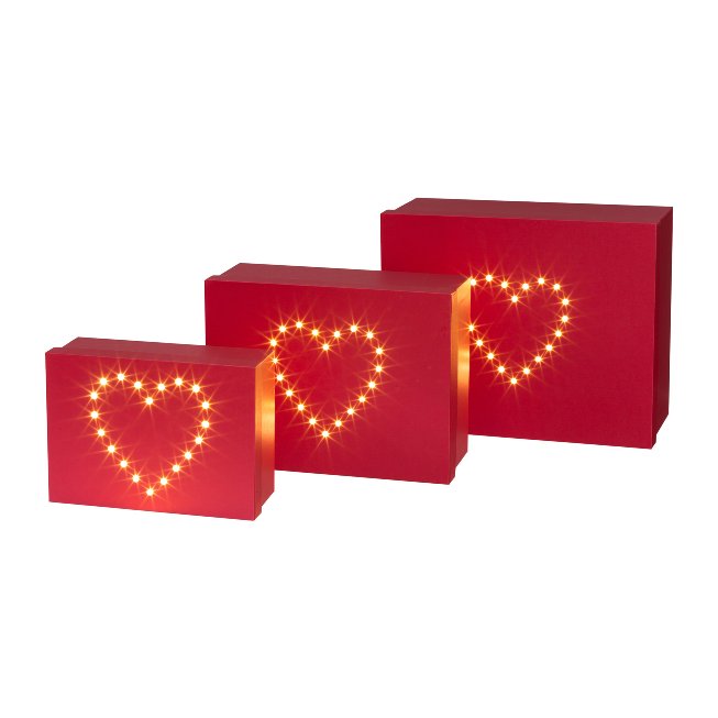 Light boxes with LED and heart motive