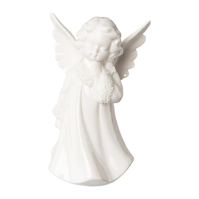 Ceramic angel standing in winter dress