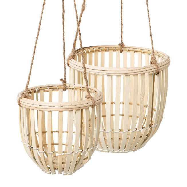 Bamboo hanging baskets set of 2