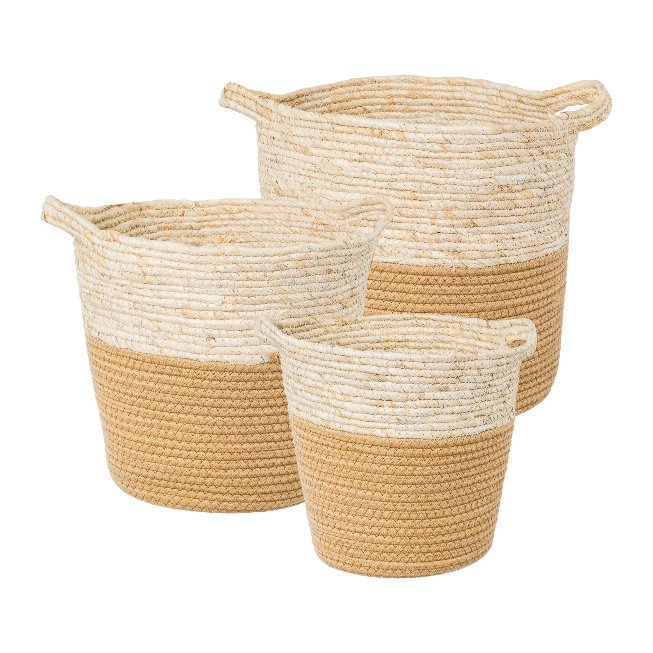 Natural Fabric Basket Set of 3