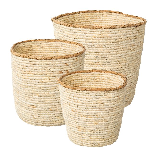 Natural Corn Leaf Basket with Decorative Border