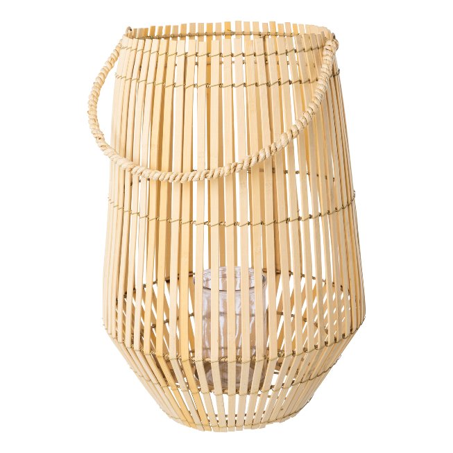 Bamboo lantern with handle and glass