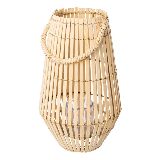 Bamboo lantern with handle and glass