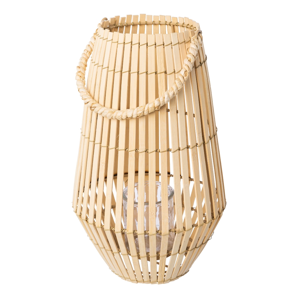 Windlicht aus Bambus mit Henkel Glas | Homefinity und