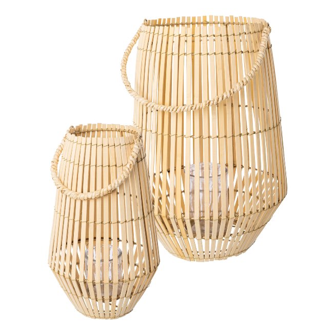 Bamboo lantern with handle and glass