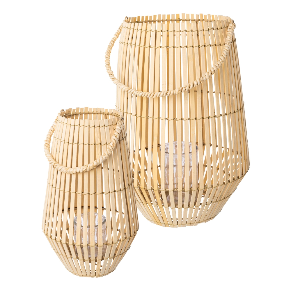 Windlicht aus Bambus mit Henkel und Glas | Homefinity