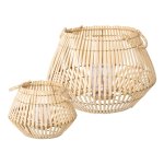 Windlicht aus Bambus mit Henkel und Glas