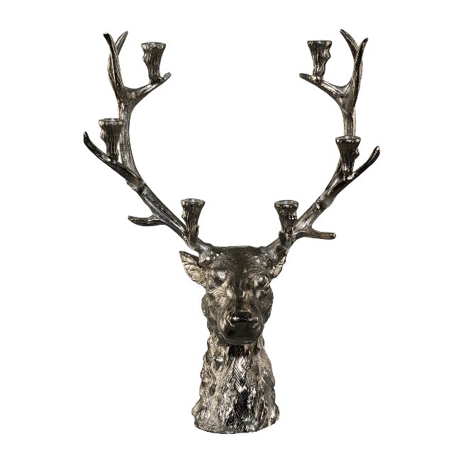 Aluminium stag head standing candle holder