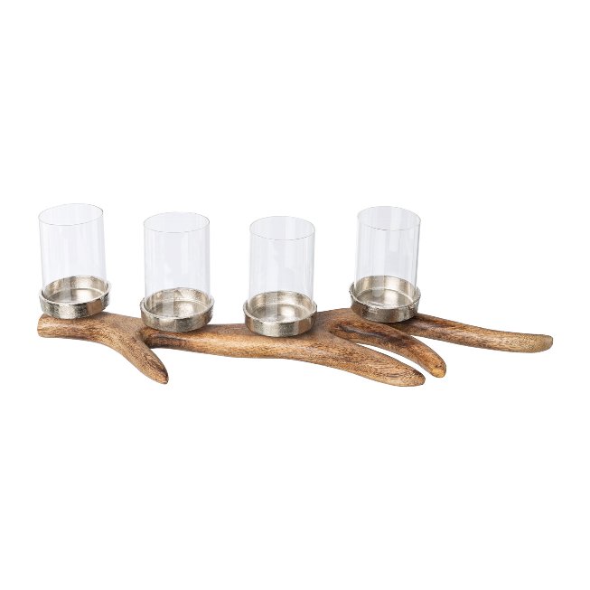 Aluminium candle holder x4 on wooden antlers