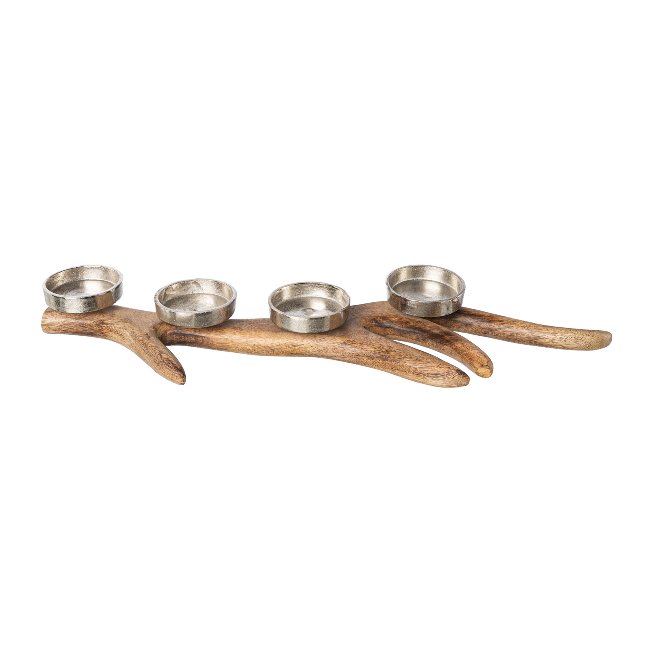Aluminium candle holder x4 on wooden antlers