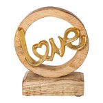 Holz Objekt auf Fuß mit Aluminium Schriftzug "Love"
