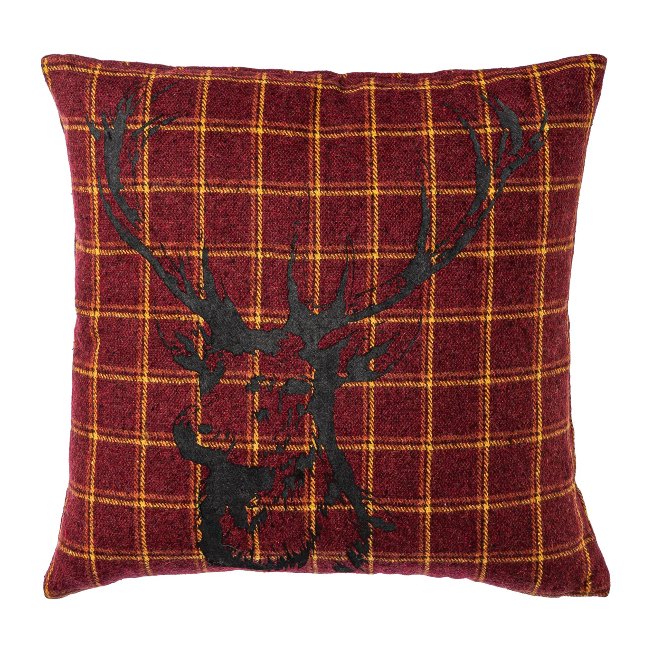 Fabric cushion checkered w.deer motif FRITZ