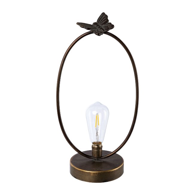 Lamp with retro light bulb with metal ring and butterfly decoration