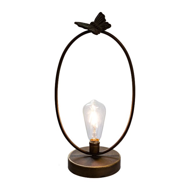 Lamp with retro light bulb with metal ring and butterfly decoration