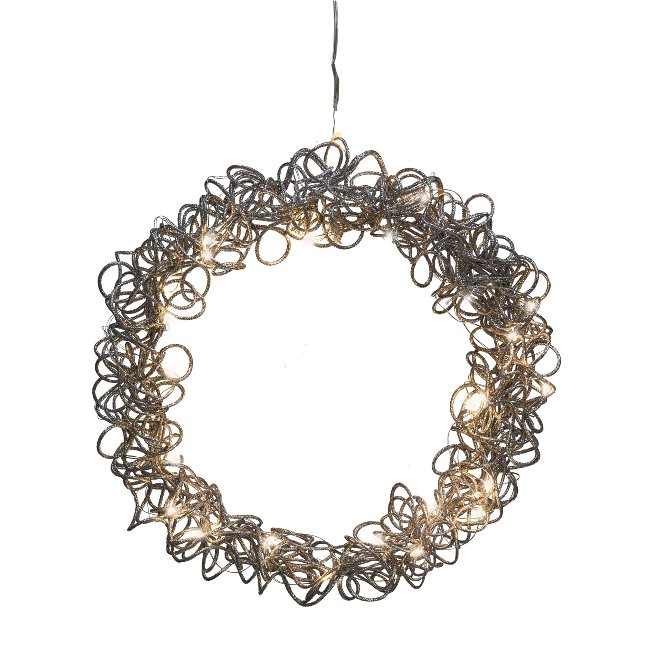 Metal wire wreath for hanging, with 30 LED