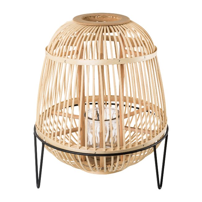 Wooden bamboo lantern on metal rack TROMSO