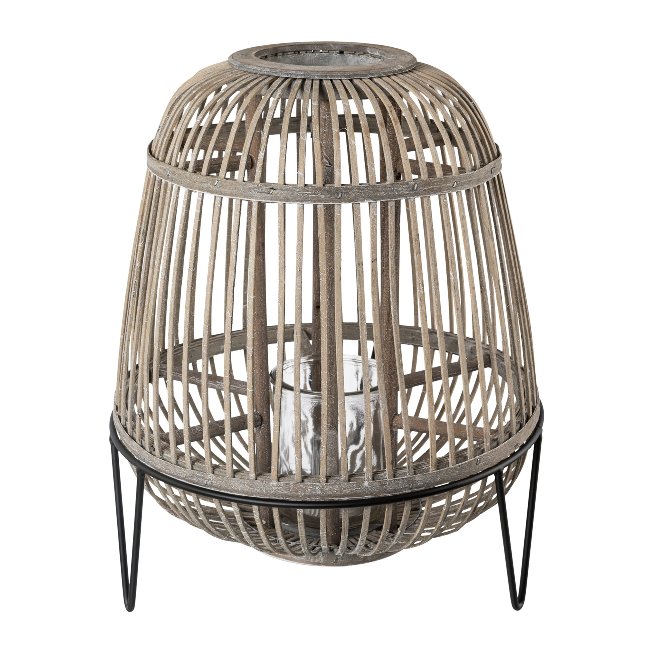 Bamboo lantern on metal rack 40x44cm